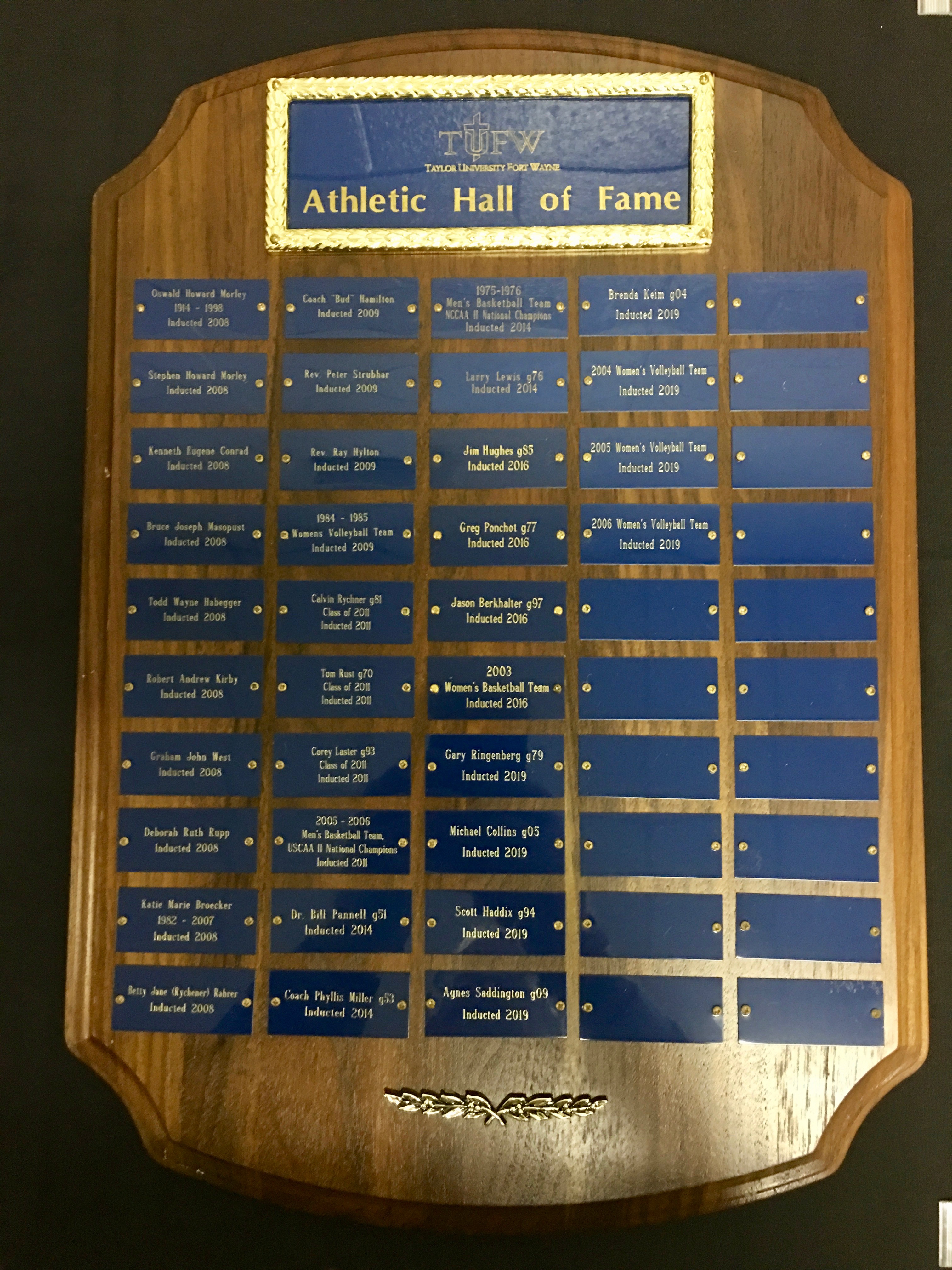 Athletic Hall of Fame Plaque